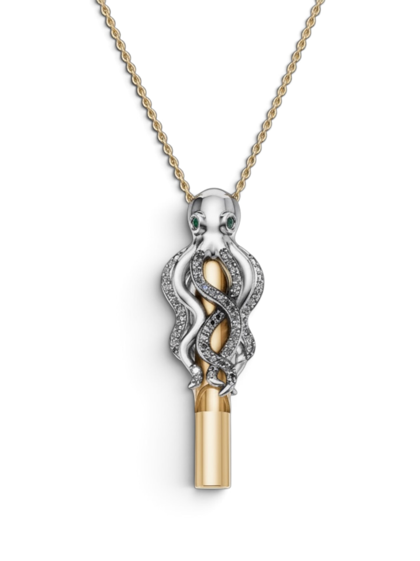 OCTOPUS'S Necklace, Silver plated + 14K 0.5 micron Gold Plated Brass